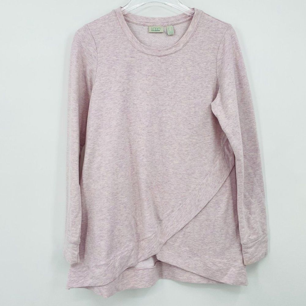 LOGO Lounge Size Small Pink Heathered French Terry Top w/ Asymmetric Hem